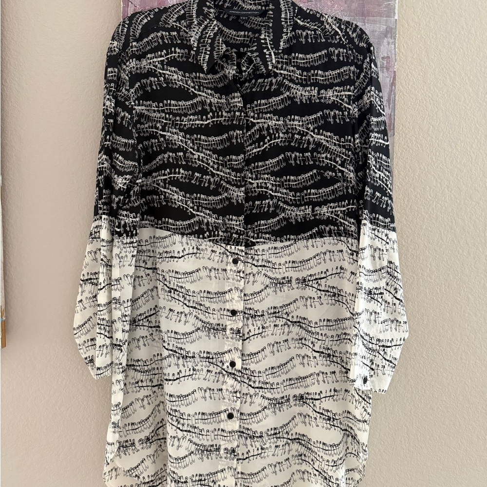 French Connection Black and White Safety Pin Pattern Shirt